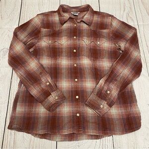 Duluth Trading Co Red and Blue Plaid Western Shirt pearl snaps Medium